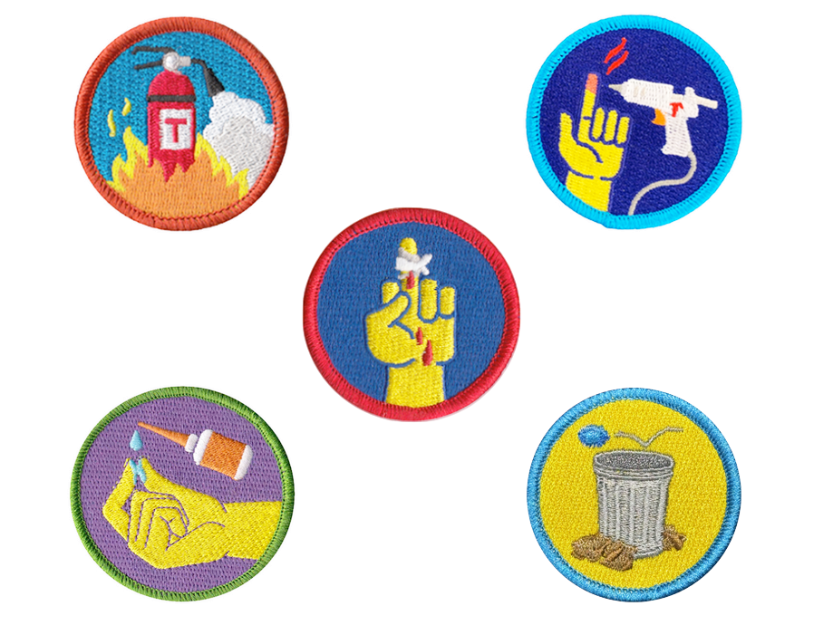 5 patches that make up the Shit Happens (de)Merit Badge Bundle