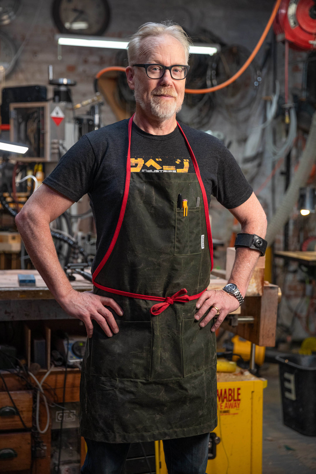 Adam Wearing the Savage Industries ASA TWO shop apron in his workshop