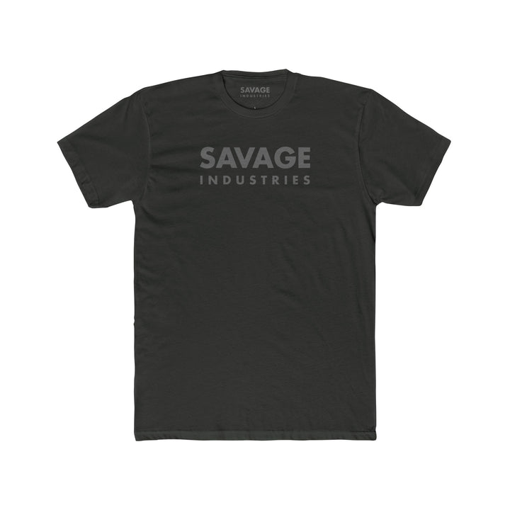 A black short-sleeved t-shirt with 'SAVAGE INDUSTRIES' text in capital letters placed centrally on the chest area.