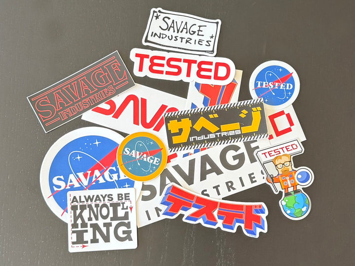 Stickers from the Logo Mojo Mega Sticker Pack on a dark surface #mobile