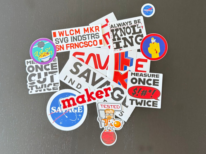 Stickers from the Welcome Maker Mega Sticker Pack on a dark surface #mobile